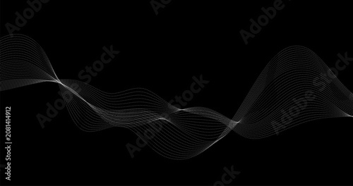 Abstract wave of Particles Lines on black background for Science design