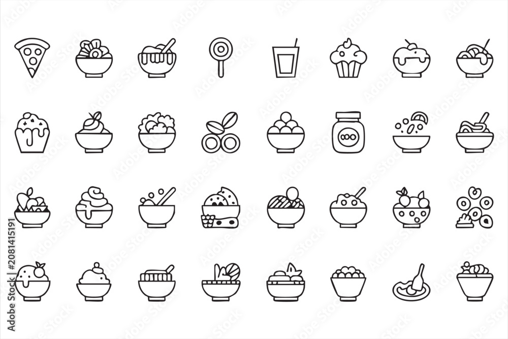 Fototapeta premium Healthy Food Linear Icon Pack for Breakfast, Snacks, Nutrition, and Culinary Applications