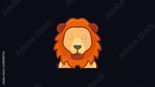 Cartoon Lion Head with Detailed Mane on Black Background