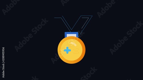 Gold gaming medal motion icon on black background illustration