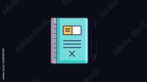 Illustration of a blue notebook and yellow pencil icon
