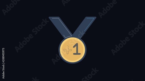 Cartoon style achievement medal with white and blue ribbon