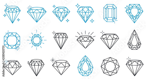 Tableau sur toile Sparkling diamond icons with various geometric gemstone cuts