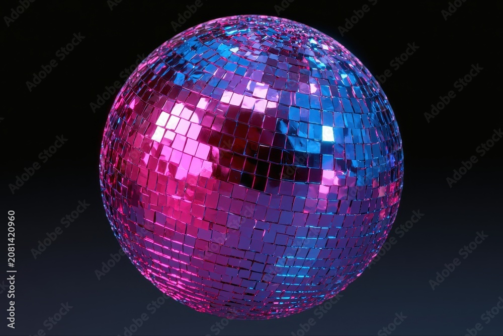 Obraz premium Shiny disco ball with pink and blue reflections