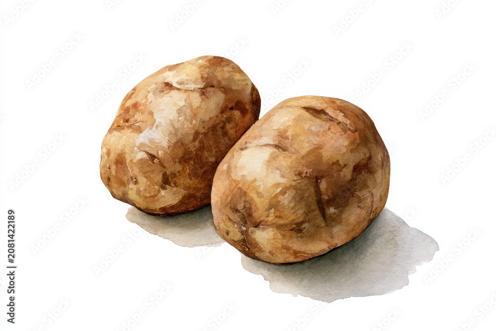 Fototapeta premium Watercolor illustration of two raw potatoes isolated on white background