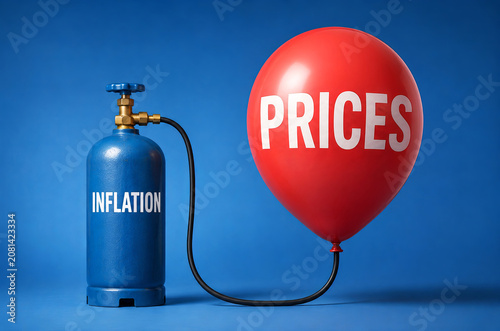 Cylinder Labelled Inflation Pumping Up Balloon Labelled Prices