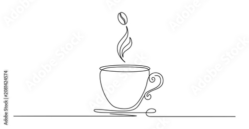 Tableau sur toile Continuous single line drawing of coffee cup with steam and roasted coffee bean,