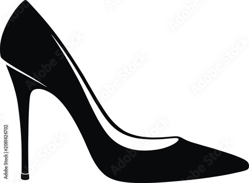 Elegant high heel stiletto shoe silhouette icon with stiletto footwear silhouette feminine clothing accessory minimalist illustration isolated fashionable beautiful collection