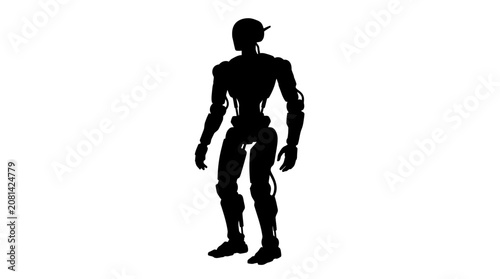 Humanoid robot silhouette against a white background
