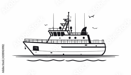 Foto Fishing boat on the water surface.