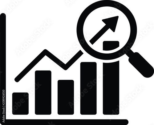 Fotografía Business growth analysis with magnifying glass flat icon on a white background f