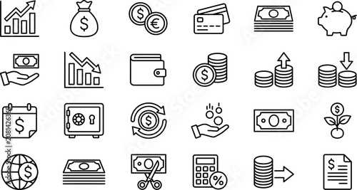 Quadro su tela Money management related icon set - Editable stroke, Pixel perfect at 64x64