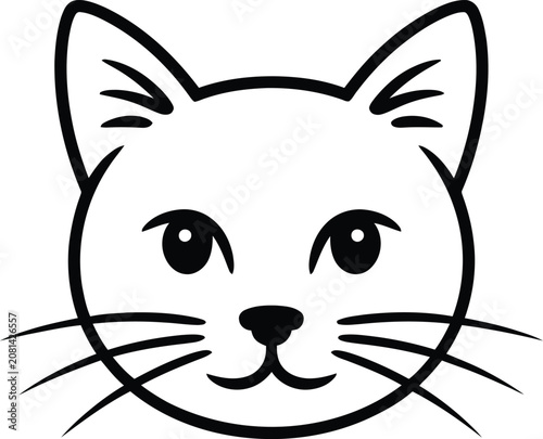 Tableau sur toile Simple line art icon of a domestic cat face with whiskers minimalist illustratio