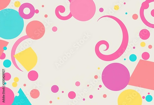 Whimsical pastel swirls, vibrant geometric shapes, and playful dots create a fun, abstract backdrop,  colorful background,  abstract art