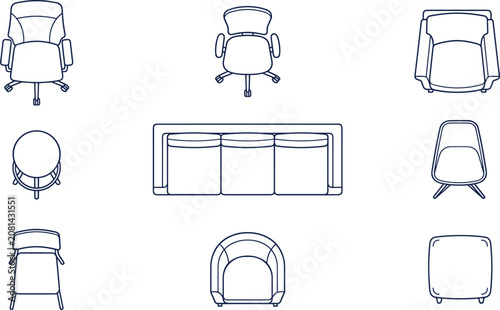 Schilderij op canvas Vector outline architectural floor plan icon set for interior design featuring t