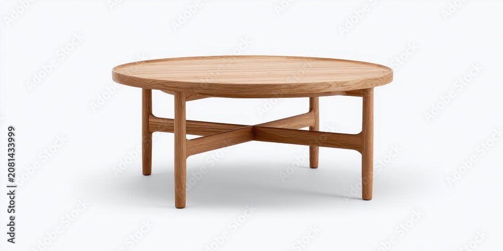 Fototapeta premium Modern round wooden coffee table isolated on white background