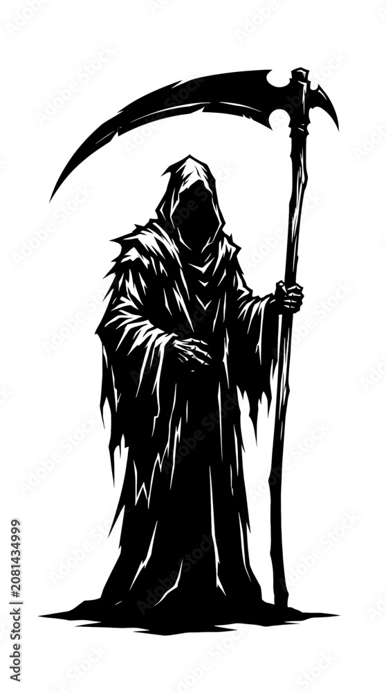 Obraz premium Grim reaper phantom silhouette holding a large scythe blade for halloween