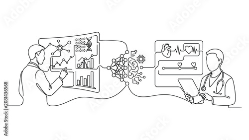 Continuous line art of medical data analysis and artificial intelligence in healthcare