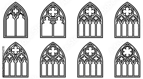 Billede på lærred Gothic Window Designs Collection: Architectural Elements and Ornate Frames