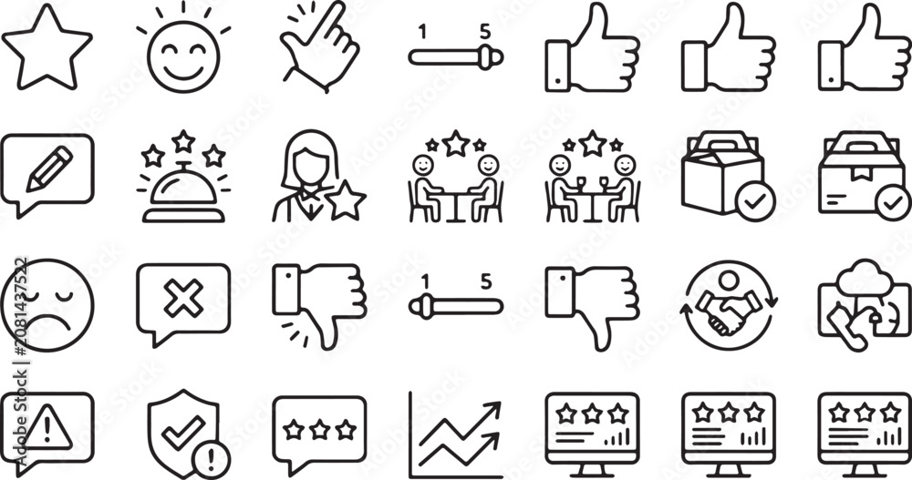 Fototapeta premium Customer Feedback, Service Ratings, and User Experience Evaluation Line Icon Set
