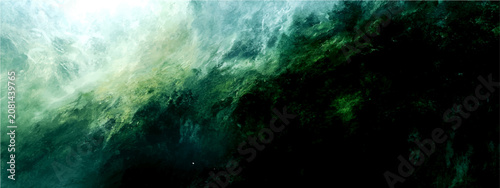 Obraz na plátně Abstract swirling mist ethereal turquoise and emerald hues evokes mystery and tranquility, hinting cosmic phenomena or deep sea currents