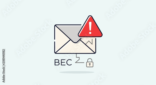 Business Email Compromise concept with envelope and security warning sign.