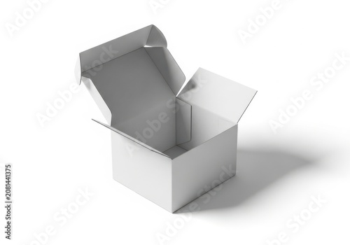 Open empty white cardboard box isolated on white background