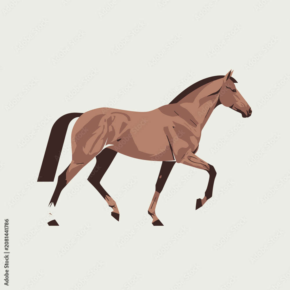 Obraz premium Brown Horse Running Fast Sideways View.