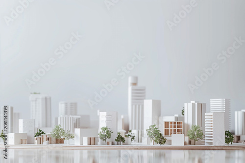 White Architectural Model of Minimalist City Skyline with Tiny Trees