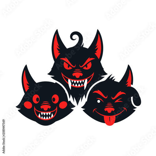 Three stylized canine faces