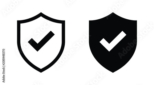 Cuadro en lienzo Shield checkmark security protection icon set in outline and silhouette styles for safety, verification and insurance concepts