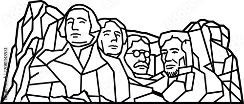 Mount Rushmore National Memorial Vector Icon Featuring Geometric Black Line Art of United States Presidents for Patriotic Travel and Historical Landmarks Graphic DesignsMount Rushmore National Memoria