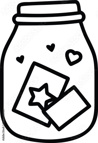 Glass jar with notes and star icon outline drawing container illustration minimalist keepsake collection organize transparent creative isolated