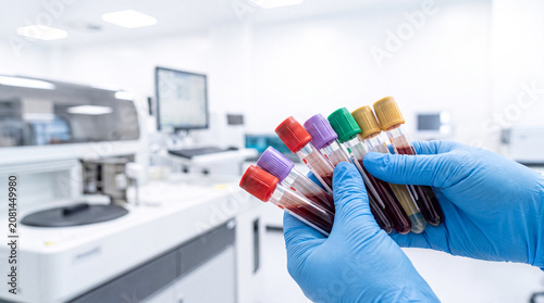 Obraz na płótnie Medical professional holding blood samples in laboratory equipment