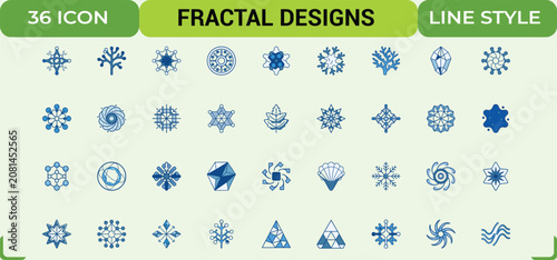 Tableau sur toile Fractal designs icon set containing thirty six blue intricate symmetric patterned objects