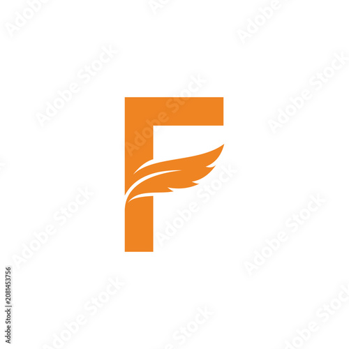 letter f feather simple geometric logo vector