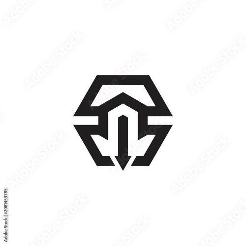 letter n hexagonal geometric arrow down load logo vector