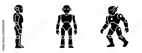 Canvas Print Humanoid Robot Icon Set in Different Poses, Symbolizing Future Automation and AI