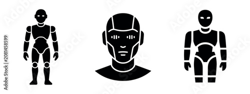 Humanoid Robot Body and Head Icons Set for AI and Sci-Fi Concepts
