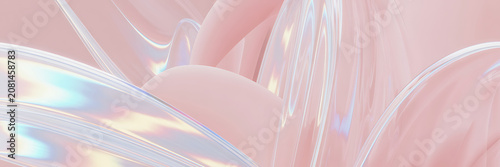 Abstract background with soft pink flowing curves and holographic glossy shapes in a smooth modern 3d render design for creative digital projects and artistic wallpaper textures