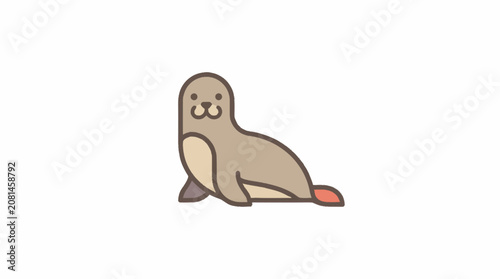 Quadro su tela Cute cartoon seal sitting with a happy expression.