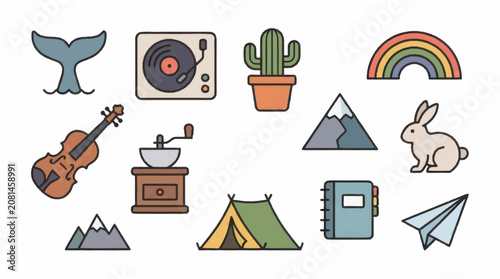 Obraz na plátně Colorful flat icons of various objects and symbols.