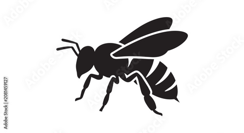 Honey Bee Black Vector Icon Silhouette Isolated On White Background