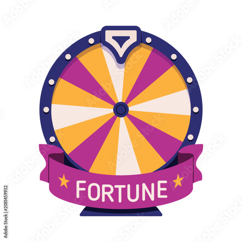 Fortune wheel with ribbon banner. Lucky spin roulette. Casino lottery game. F...