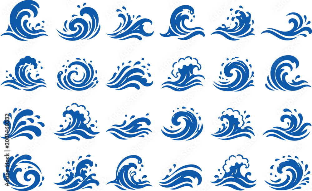 Fototapeta premium Abstract Water Wave Splash Silhouette Bundle – Premium Ocean Swirl Vector Elements Collection