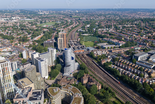 Photography Aerial View of Wembley Park Station and Railway Lines toward London
