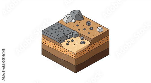Foto Cross section of soil layers and surface features.