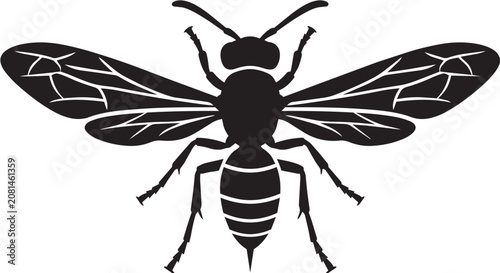 Wasp Hornet Vector Icon Symmetrical Black Silhouette Isolated On White Background