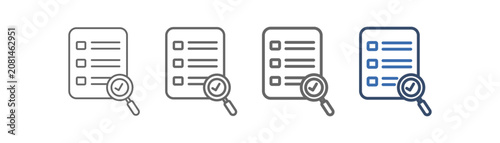 
Evaluation outline icon set featuring a magnifying glass and document design