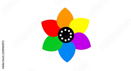 Colorful geometric abstract shapes with black polka dots, isolated on white background
